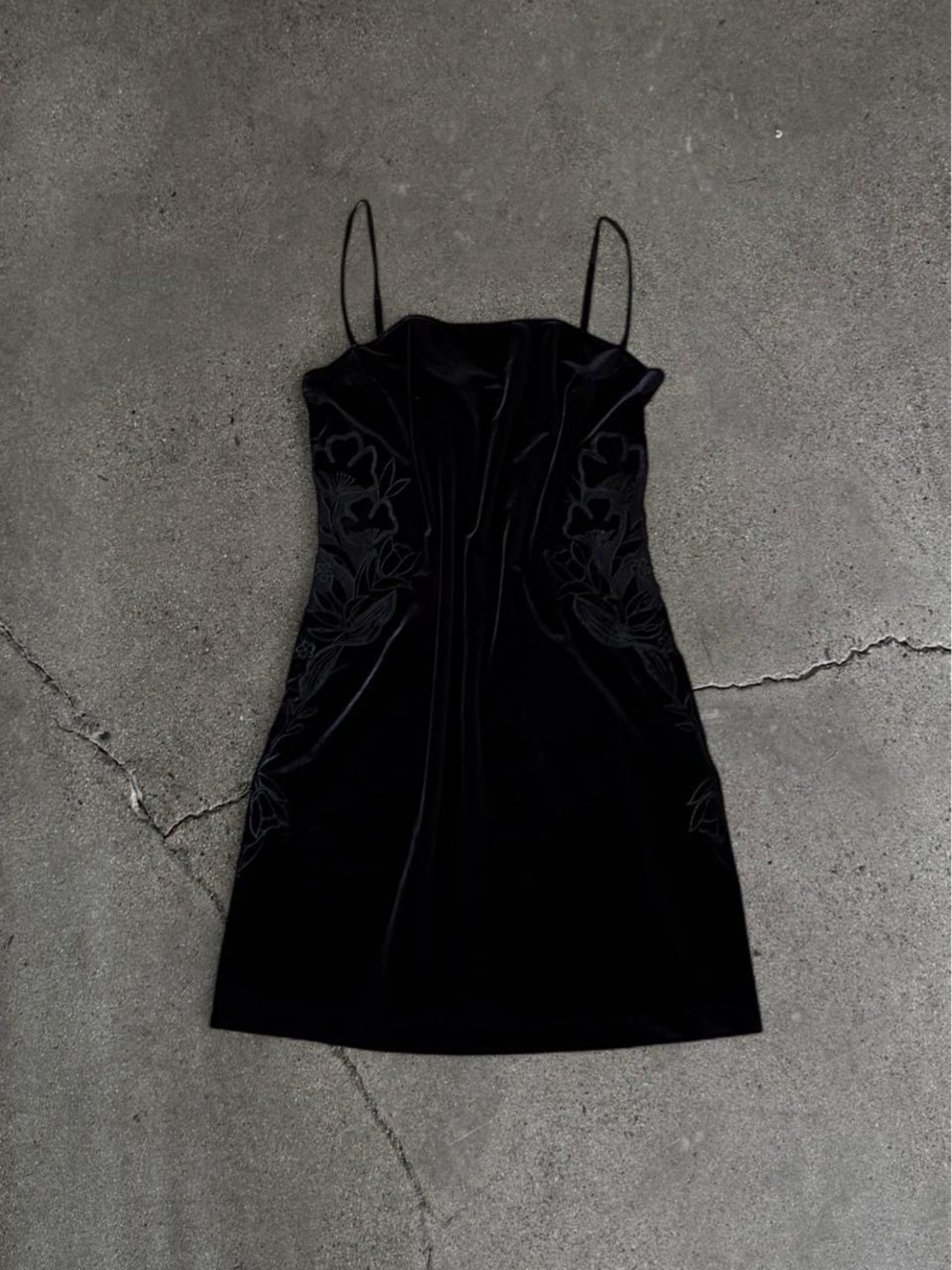 Vivienne Tam Black Velvet Mini Dress with Floral Embroidery